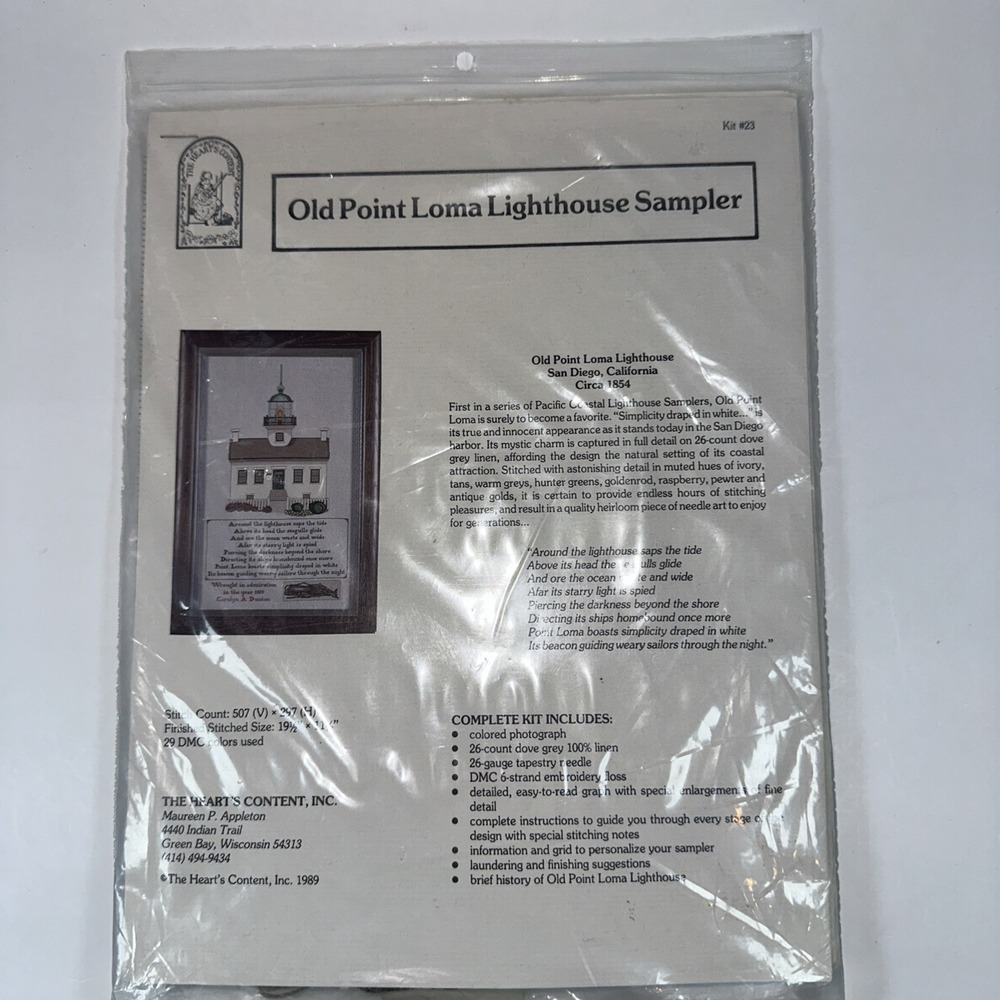 VTG Lighthouse Cross Stitch Kit, OLD‎ POINT LOMA LIGHTHOUSE in San Diego, CA